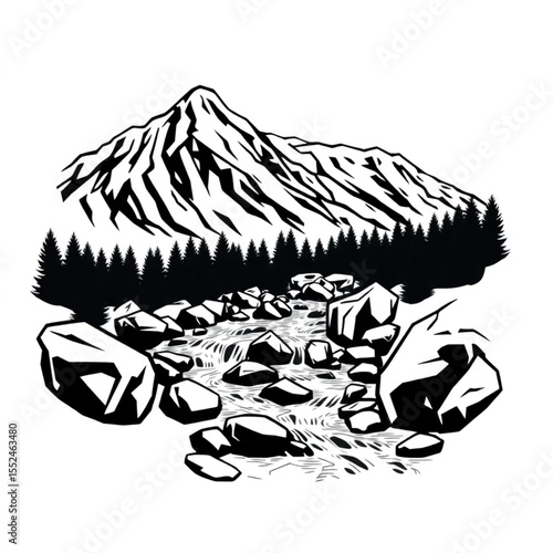 A mountain stream rushing over granite boulders