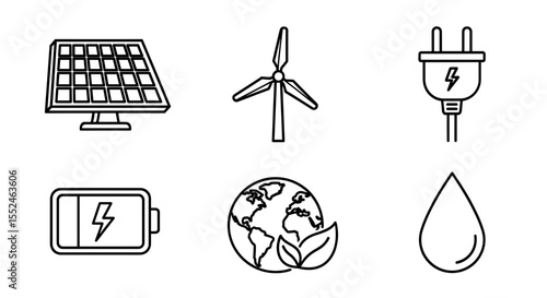 Illustration showcasing renewable energy sources and environmental sustainability icons set up nicely