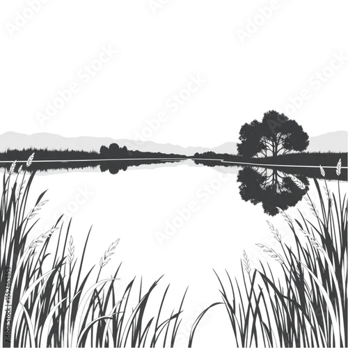 A mirror lake surrounded by reeds