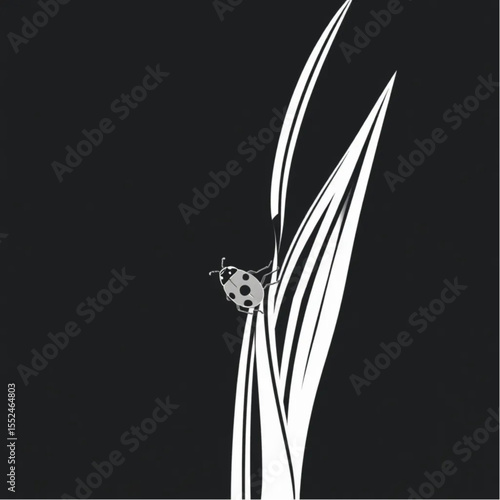 A ladybird climbing slowly up a blade of grass