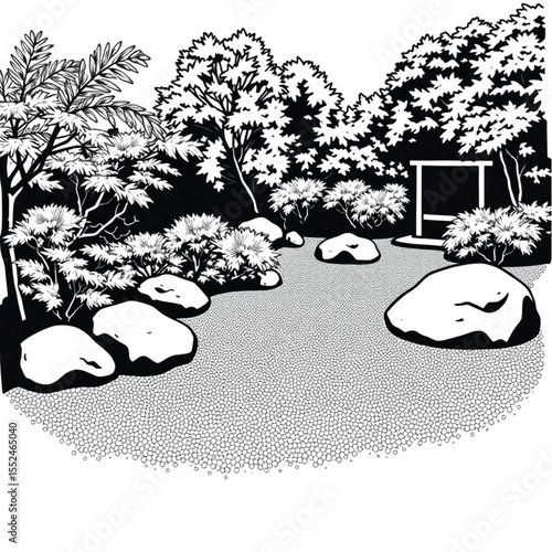 A Japanese garden with carefully raked gravel