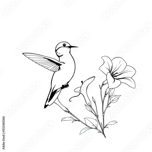 A hummingbird sipping nectar from trumpet flowers