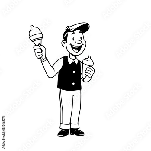 A ice cream seller ringing his bell cheerfully