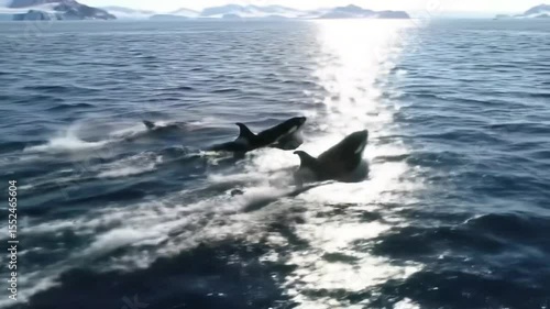 orcas swimming arctic ocean pod dynamic motion