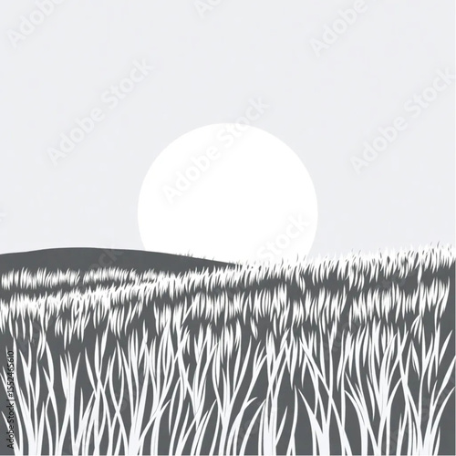 A harvest moon rising over golden fields