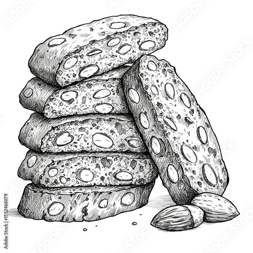 Isolated Illustration of Stacked Almond Biscotti Cookies with Transparent Background