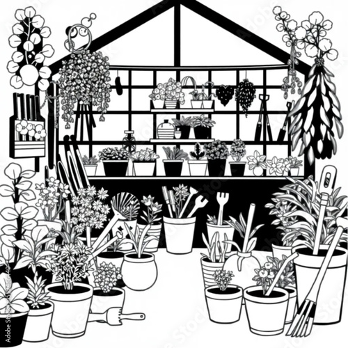 A garden centre filled with plants and tools