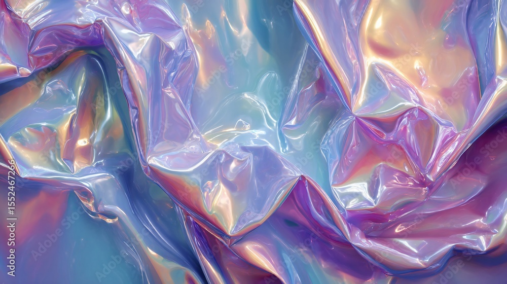 Obraz premium Iridescent cellophane creates fluid abstract art with subtle gradients and vibrant reflections.