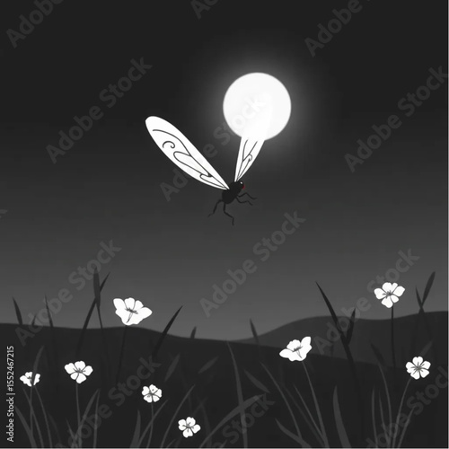A firefly blinking mysteriously in summer twilight