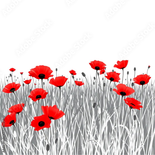 A field of poppies brilliant red in the sun