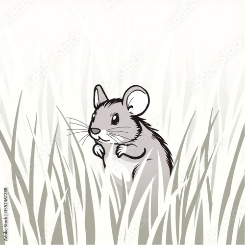A field mouse hiding nervously in tall grass
