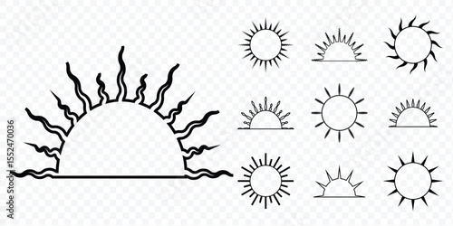 Sun icon set. Sun Summer Illustration. The sun different style icon set.