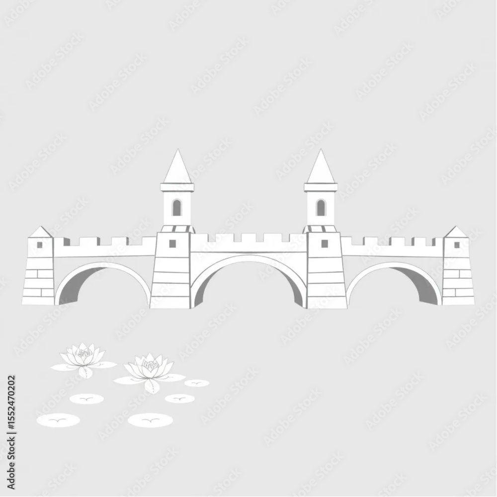 Obraz premium A castle drawbridge lowered over a lily-covered mo...