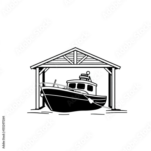 A boat house protecting vessels from harsh weather