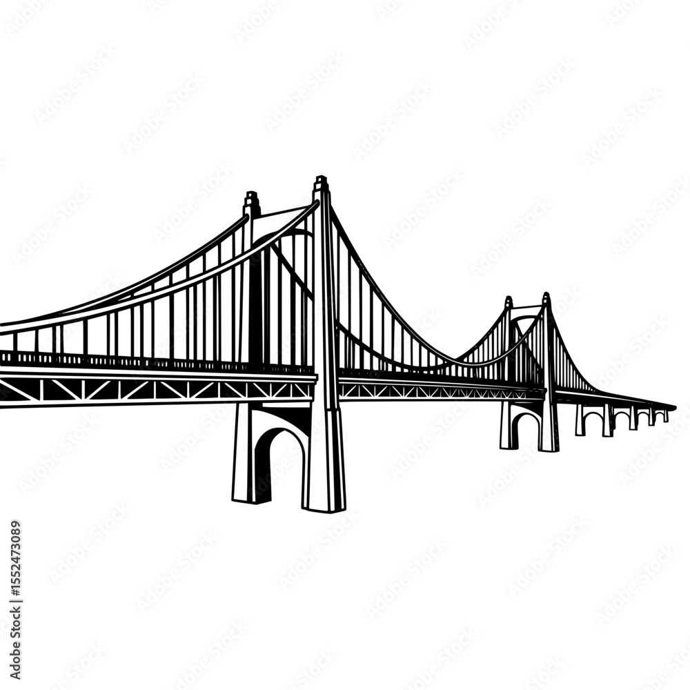 Fototapeta premium Bridge architecture design illustration structure engineering construction landmark urban span suspension bridge