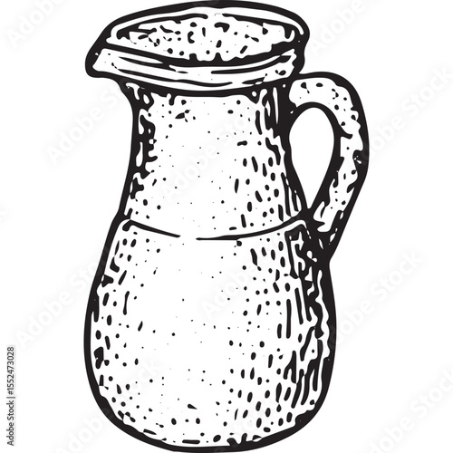 Hand-drawn sketch of a rustic pitcher with handle, ideal for kitchen, beverage, or vintage-themed illustrations