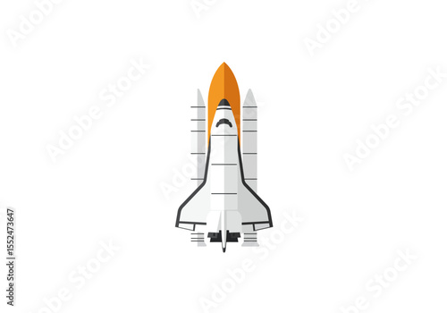 A white space shuttle orange tank  solid rocket boosters stand against a white background