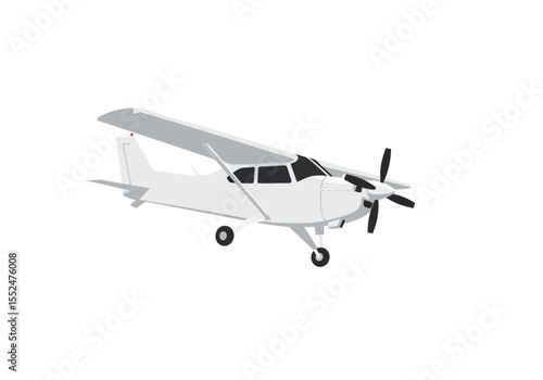 Gray plane with black propeller on white backdrop