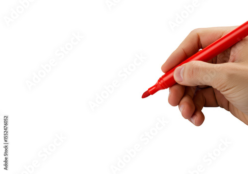 Isolated Transparent Hand Holding Red Marker Pen Felt Tip Writing Tool