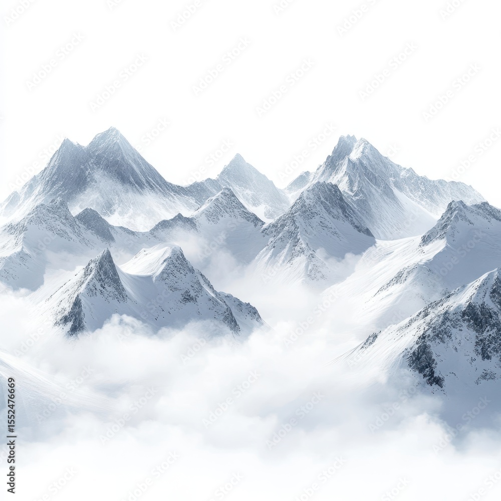 custom made wallpaper toronto digitalMajestic snow covered mountain peaks emerging from clouds isolated on white background