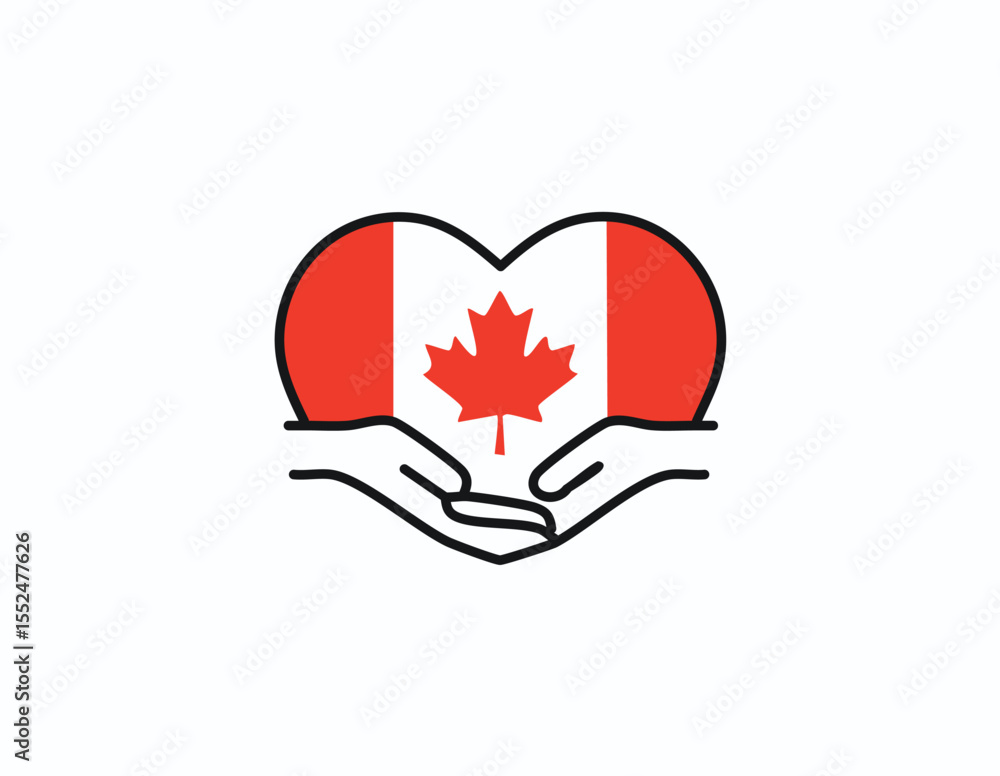 Obraz premium Canada flag in form of hand heart. National flag concept. Vector illustration