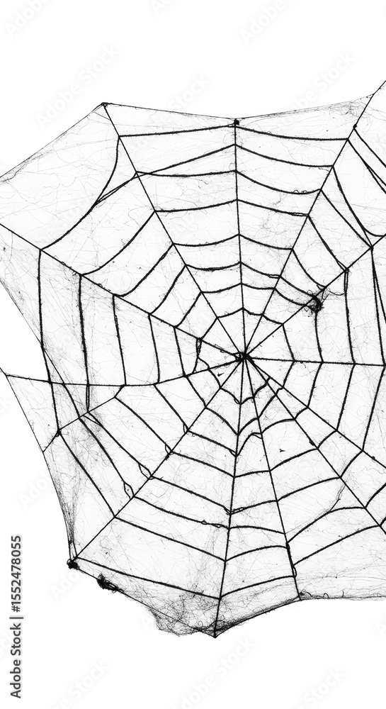 Fototapeta premium Isolated White Spiderweb Web Spider Halloween Scary PNG Background