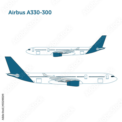 Airbus A330-300 Wide-Body Aircraft in Side View with Twin Engines and Extended Fuselage for More Passengers
