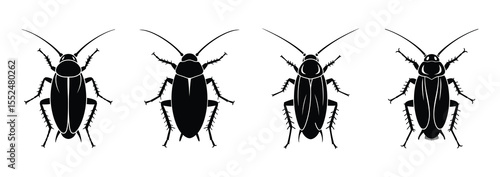 Cockroach Silhouettes: Pest Control, Insect Infestation, and Entomology Graphics Set