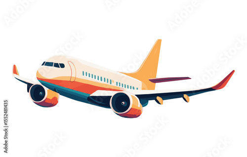 High Detail Illustration of Jet Airplane in Takeoff Position with Bold Shading and Stylized Technical Aesthetic