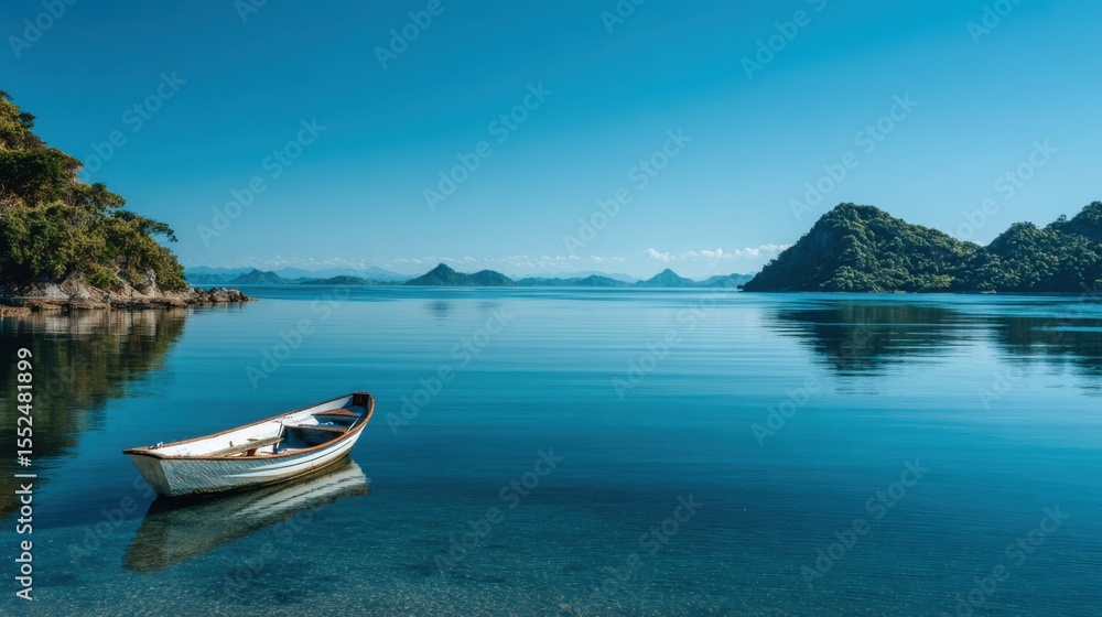 Naklejka premium An Idyllic Scene Of A Small Boat In A Tranquil Bay