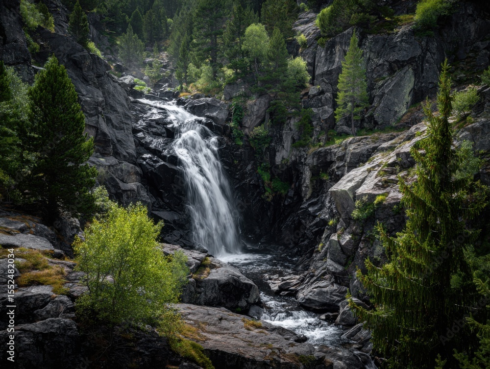 Naklejka premium An Impressive And Theatrical Waterfall Over Rocks