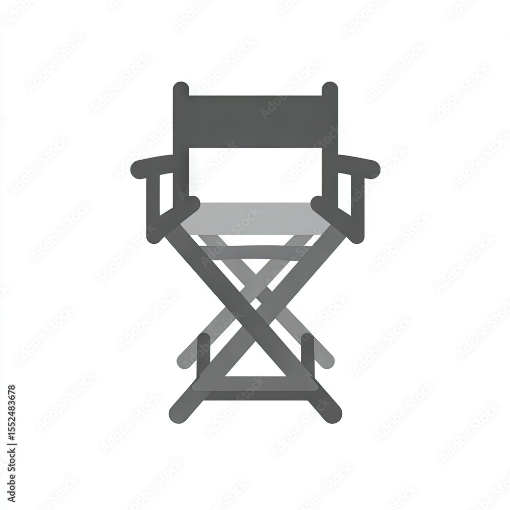 Fototapeta premium A simple, grayscale illustration of a director's chair, featuring a flat design with a slightly shadowed effect, showcasing its foldable X-frame