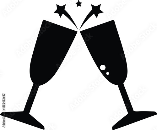 Champagne glasses clinking vector art silhouette, clinking champagne glasses silhouette vector drawing

