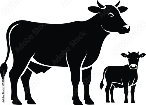 Cow and calf silhouette, Cow icon vector. Calf illustration sign. Farm symbol