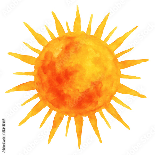 Vibrant Watercolor Sun Painting, Orange & Yellow Hues, Textured