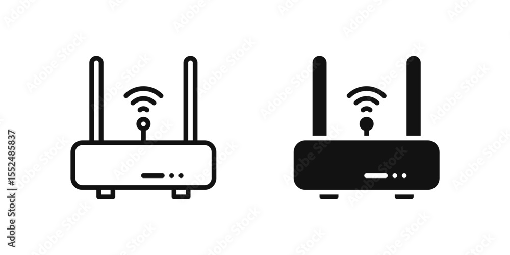 Obraz premium Router icon set showing smart WiFi router for internet connectivity and IoT networks.