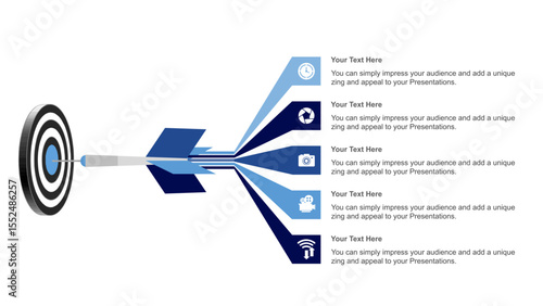 Target Goal Arrow Timeline Graphic – 5 Business Objectives Infographic Design. Target Dart Infographic with Five Business Milestones or Goals. Business-Target-Dart-Infographic-Presentation.