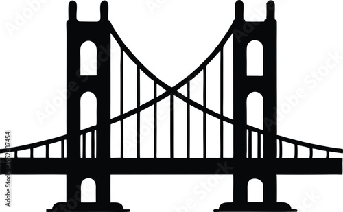 Black silhouette silhouette illustration of the golden gate bridge vector, golden gate bridge black silhouette vector design
