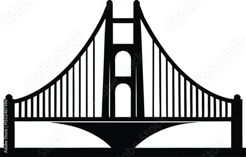 Black silhouette silhouette illustration of the golden gate bridge vector, golden gate bridge black silhouette vector design