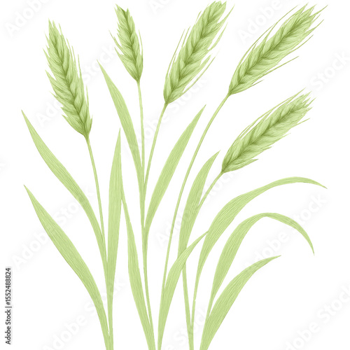 Watercolour Green Wheat Grass Background, Lush Cereal Meadow, Bo