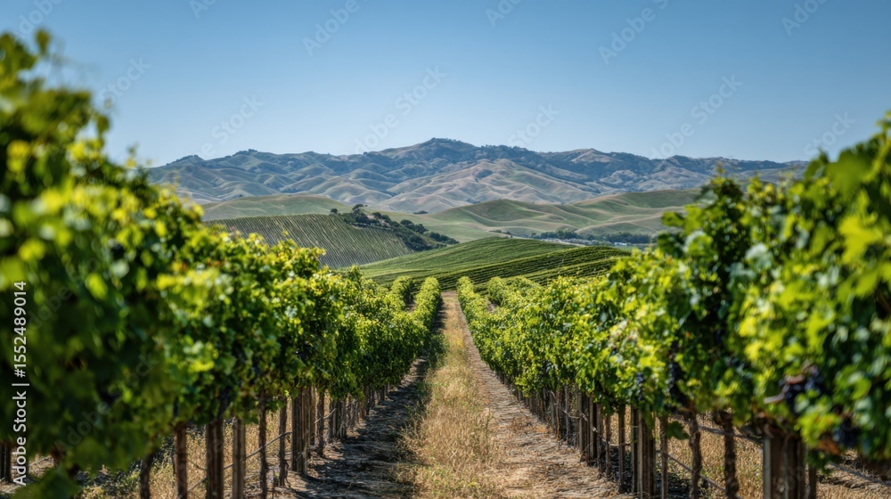Naklejka premium Ripening Grapes In A Lush Green Vineyard