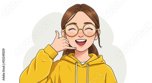 Happy Girl Making a Call Gesture Illustration