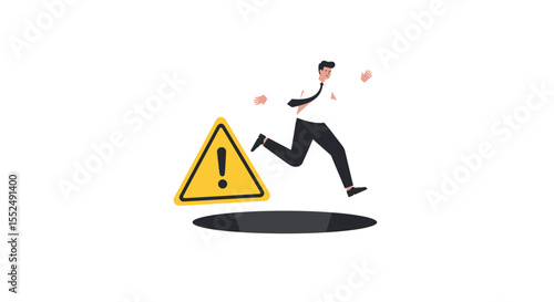 Businessman Avoiding Pitfall Risk Management and Prevention Concept