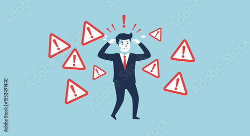 Overwhelmed Businessman Stress, Anxiety, and Workplace Pressure