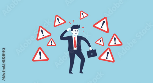 Overwhelmed Businessman Facing Multiple Challenges and Decisions
