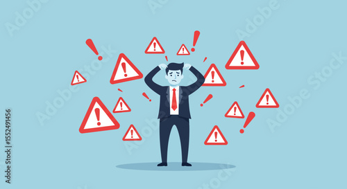Overwhelmed Businessman Facing Numerous Problems and Challenges