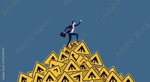 Overcoming Challenges Businessman Ascending a Mountain of Obstacles
