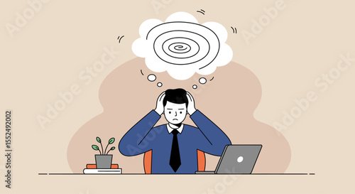 Overwhelmed Businessman Stress, Anxiety, and Workplace Pressure