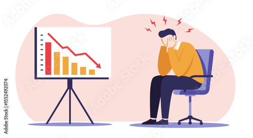 Overwhelmed Businessman Stressed by Declining Profits  Financial Crisis and Stress Management Illustration