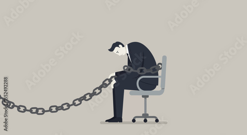 Businessman Chained to His Desk Overwork, Stress, and Workplace Burden